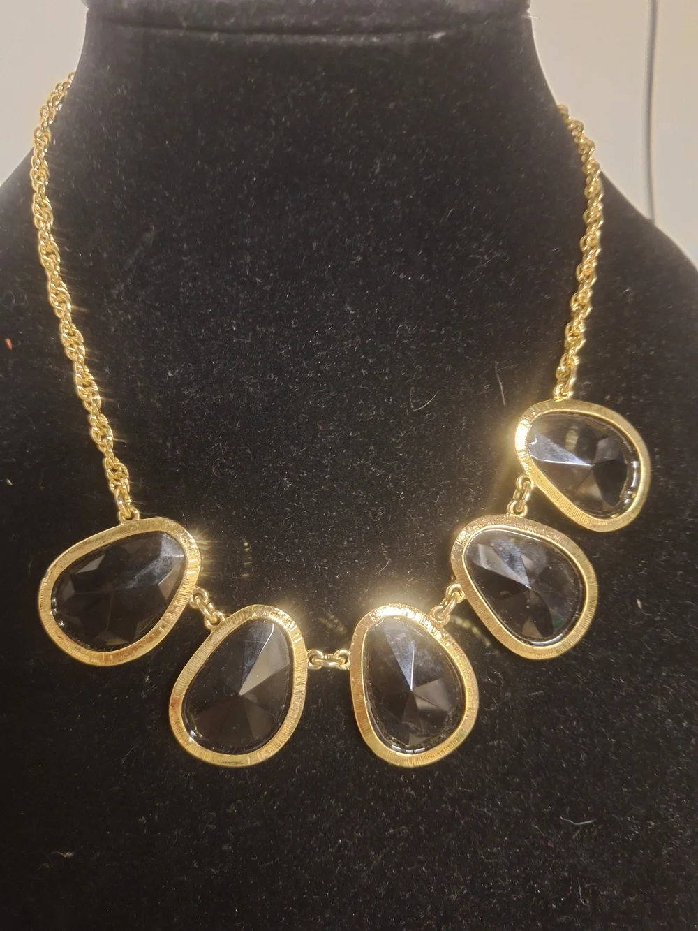 Talbots Gold-Tone Black Teardrop Statement Necklace